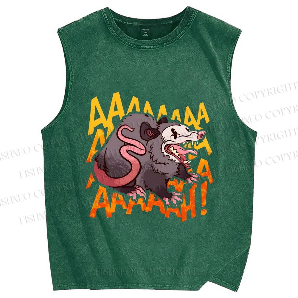 Unisex Crazy Opossum Screaming Printed Washed Tank Top