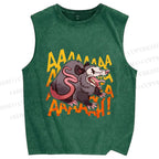 Unisex Crazy Opossum Screaming Printed Washed Tank Top