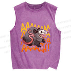 Unisex Crazy Opossum Screaming Printed Washed Tank Top