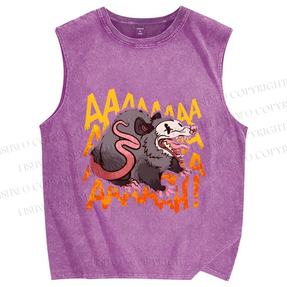 Unisex Crazy Opossum Screaming Printed Washed Tank Top