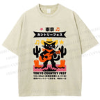 Unisex Black Country Cat Play Guitar Printed Washed Tee