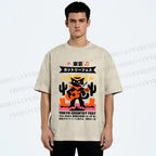 Unisex Black Country Cat Play Guitar Printed Washed Tee