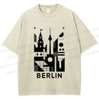 Unisex Geometric City Berlin Printed Washed Tee