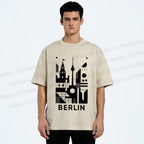 Unisex Geometric City Berlin Printed Washed Tee