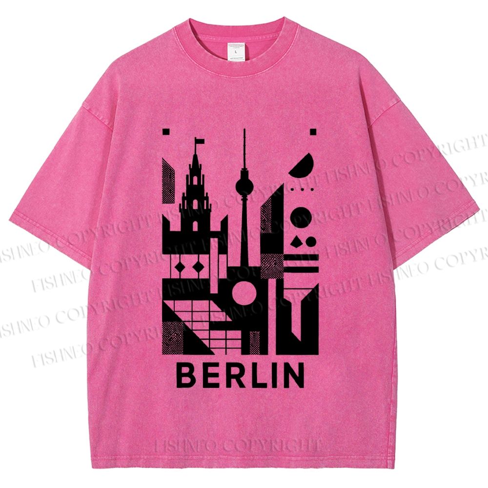 Unisex Geometric City Berlin Printed Washed Tee