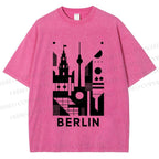 Unisex Geometric City Berlin Printed Washed Tee