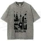 Unisex Geometric City Berlin Printed Washed Tee