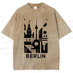 Unisex Geometric City Berlin Printed Washed Tee