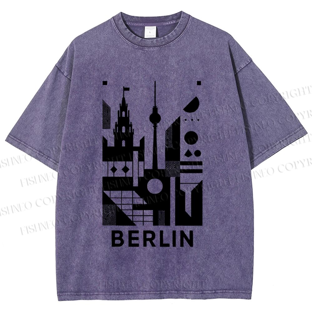 Unisex Geometric City Berlin Printed Washed Tee