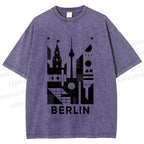 Unisex Geometric City Berlin Printed Washed Tee