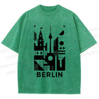 Unisex Geometric City Berlin Printed Washed Tee