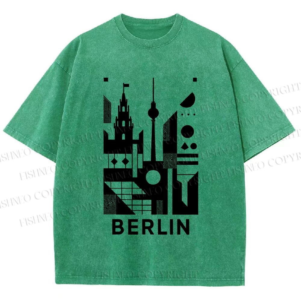 Unisex Geometric City Berlin Printed Washed Tee