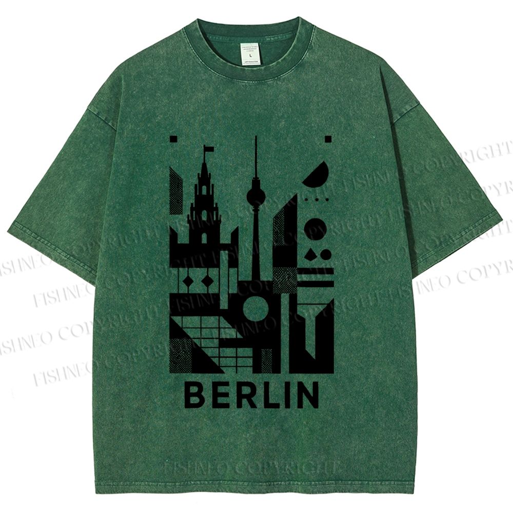 Unisex Geometric City Berlin Printed Washed Tee