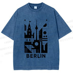 Unisex Geometric City Berlin Printed Washed Tee