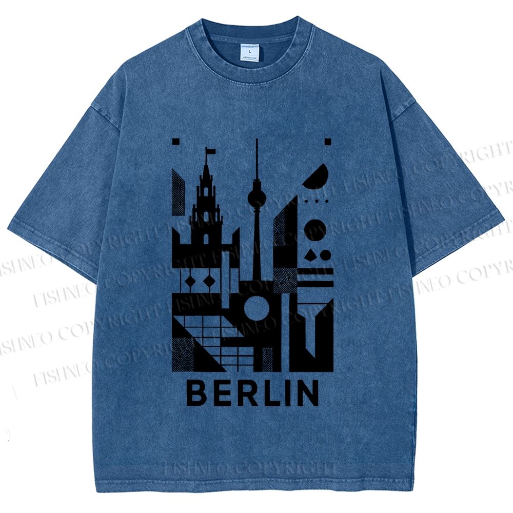 Unisex Geometric City Berlin Printed Washed Tee