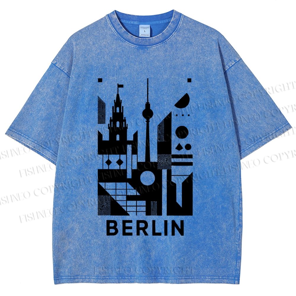 Unisex Geometric City Berlin Printed Washed Tee
