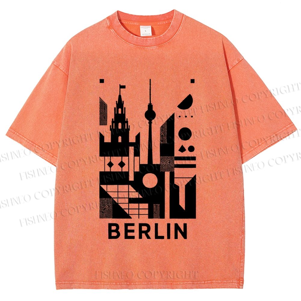 Unisex Geometric City Berlin Printed Washed Tee