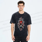 Unisex Spooky Eyes Heart Printed Washed Tee