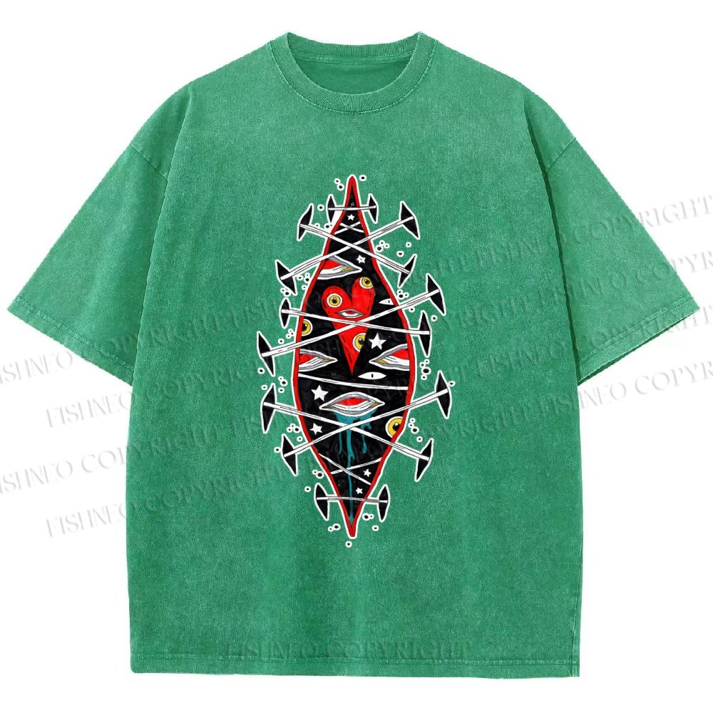 Unisex Spooky Eyes Heart Printed Washed Tee
