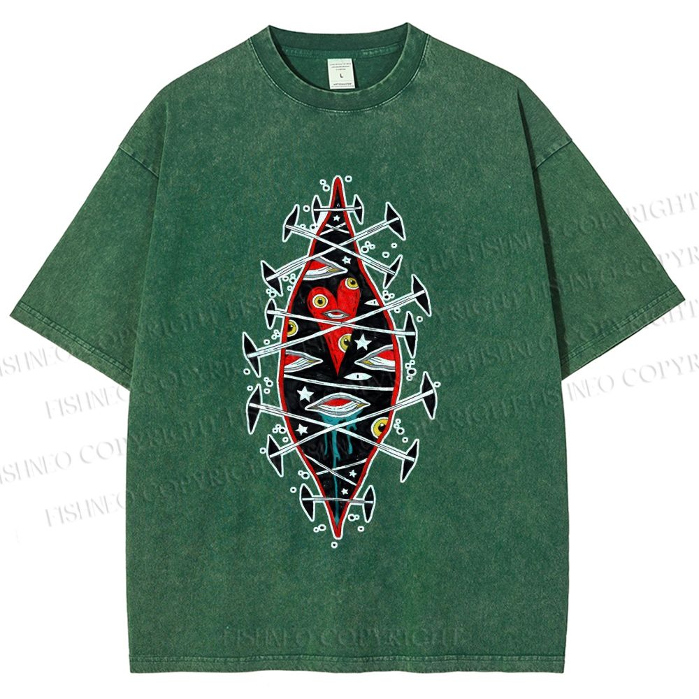 Unisex Spooky Eyes Heart Printed Washed Tee