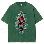 Unisex Spooky Eyes Heart Printed Washed Tee