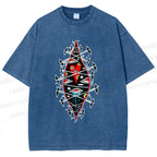 Unisex Spooky Eyes Heart Printed Washed Tee