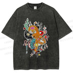 Unisex Multicolor Octopus Graffiti Printed Washed Tee