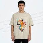 Unisex Multicolor Octopus Graffiti Printed Washed Tee