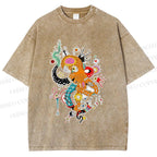 Unisex Multicolor Octopus Graffiti Printed Washed Tee
