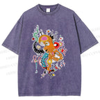 Unisex Multicolor Octopus Graffiti Printed Washed Tee