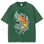 Unisex Multicolor Octopus Graffiti Printed Washed Tee
