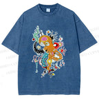 Unisex Multicolor Octopus Graffiti Printed Washed Tee