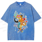 Unisex Multicolor Octopus Graffiti Printed Washed Tee