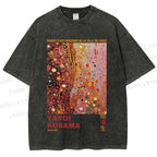Unisex Yayoi Kusama Pinky Dots Graffiti Printed Washed Tee