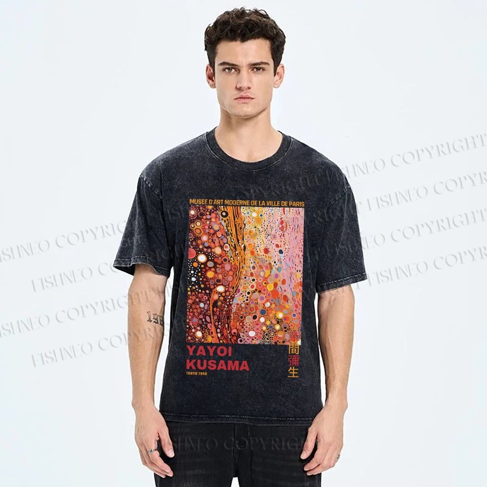 Unisex Yayoi Kusama Pinky Dots Graffiti Printed Washed Tee