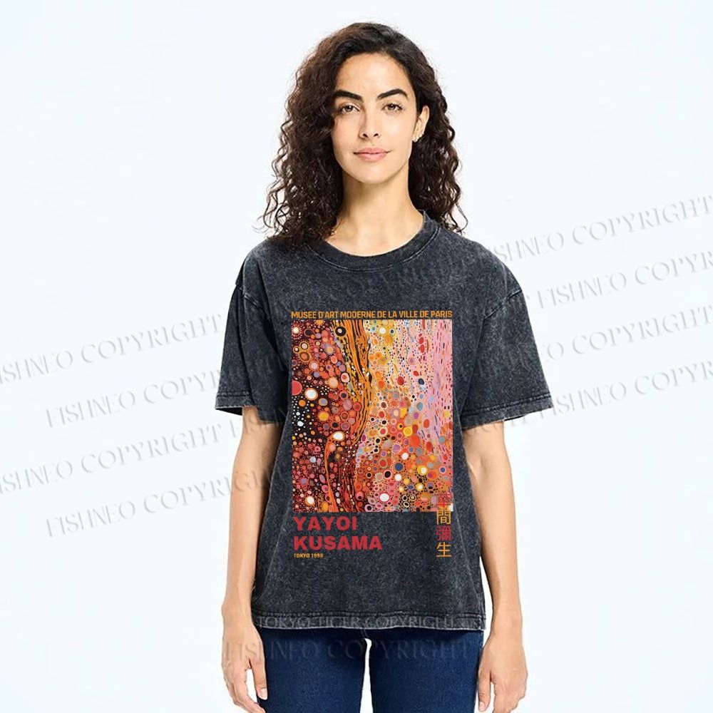 Unisex Yayoi Kusama Pinky Dots Graffiti Printed Washed Tee