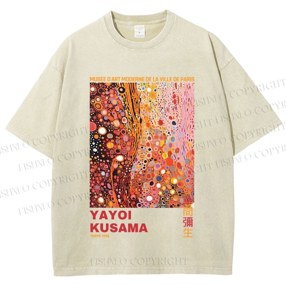 Unisex Yayoi Kusama Pinky Dots Graffiti Printed Washed Tee