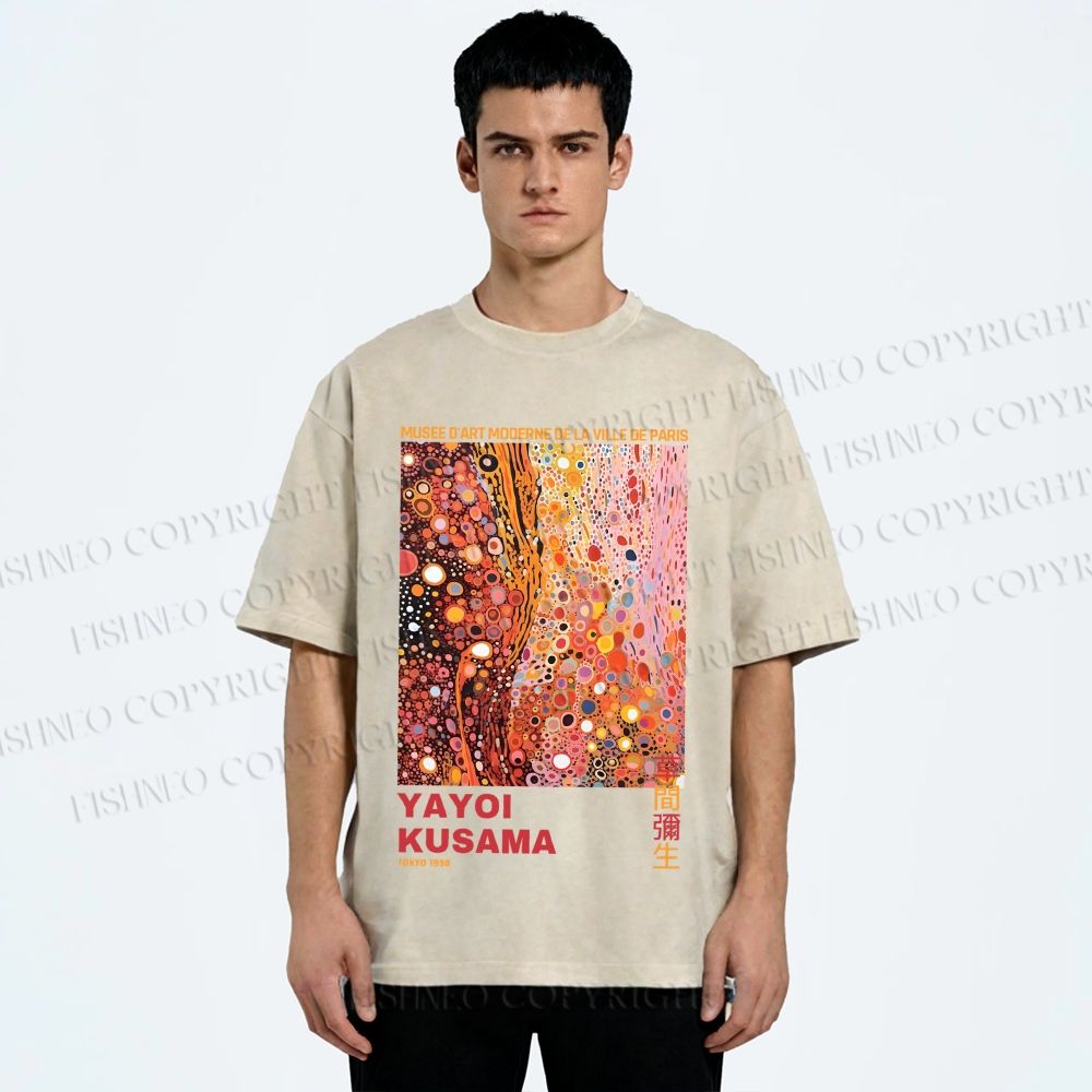 Unisex Yayoi Kusama Pinky Dots Graffiti Printed Washed Tee