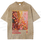 Unisex Yayoi Kusama Pinky Dots Graffiti Printed Washed Tee