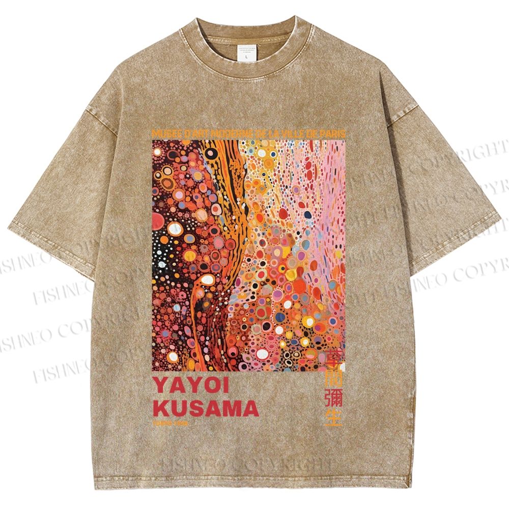 Unisex Yayoi Kusama Pinky Dots Graffiti Printed Washed Tee