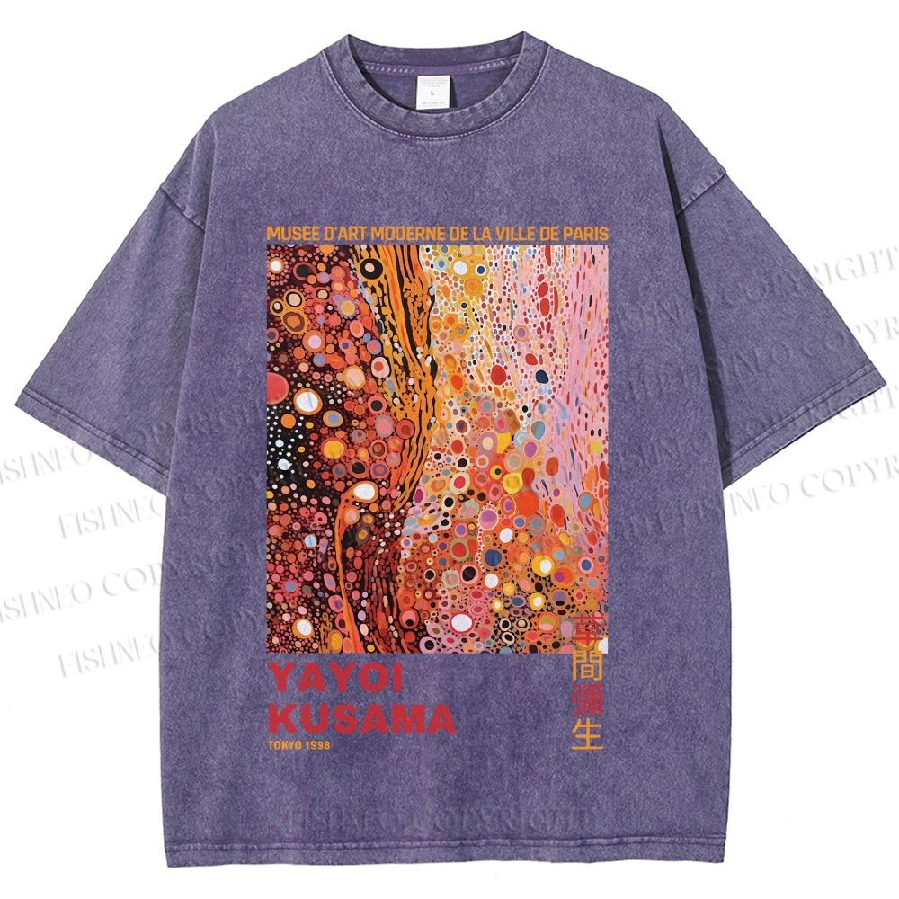 Unisex Yayoi Kusama Pinky Dots Graffiti Printed Washed Tee