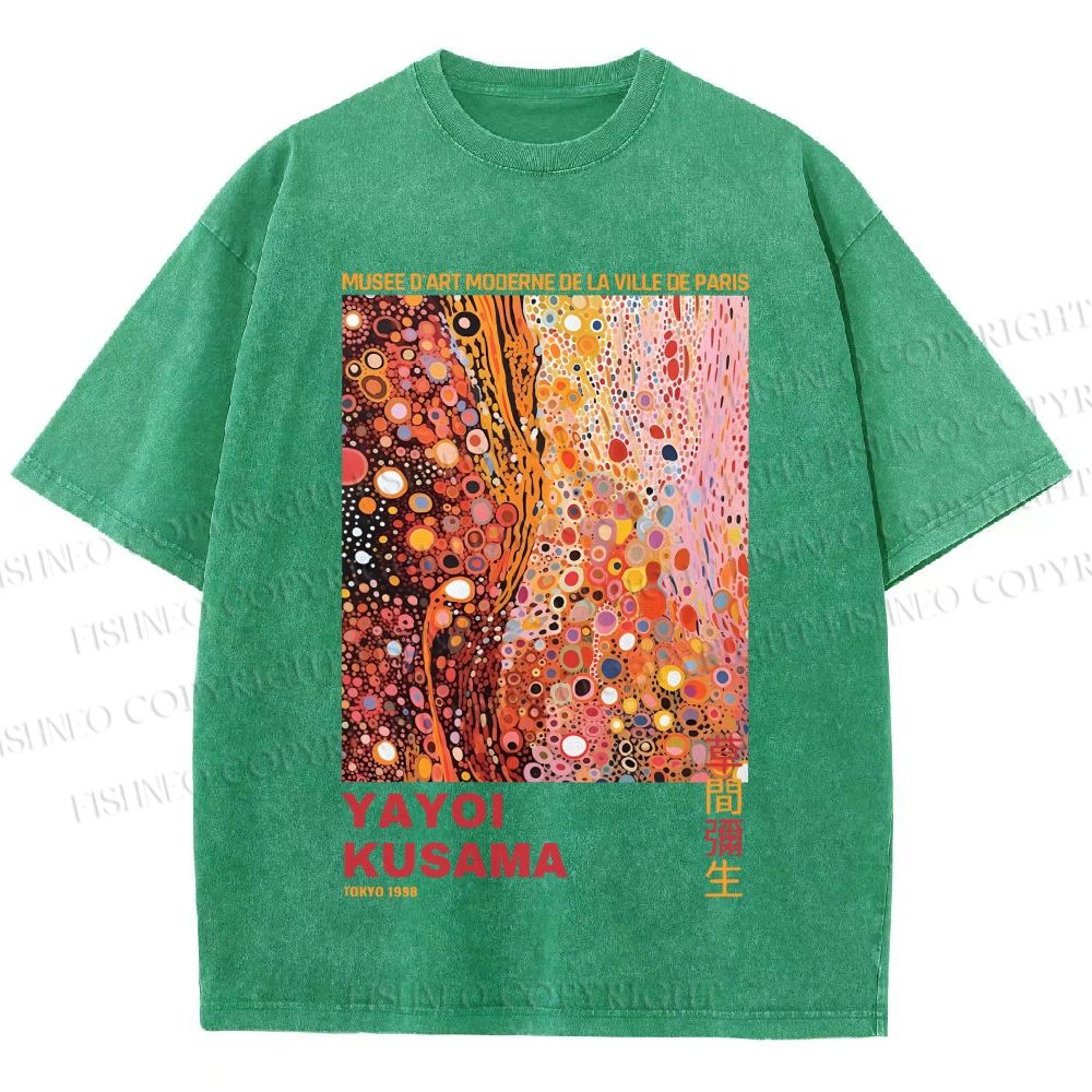 Unisex Yayoi Kusama Pinky Dots Graffiti Printed Washed Tee