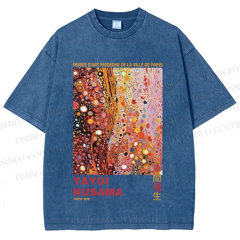Unisex Yayoi Kusama Pinky Dots Graffiti Printed Washed Tee