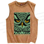 Unisex Library Week Poster Owl Vintage Printed Washed Tank Top
