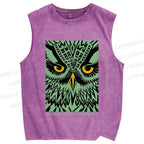 Unisex Library Week Poster Owl Vintage Printed Washed Tank Top