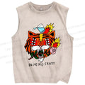 Unisex Silly Tiger Drive Me Crazy Printed Washed Tank Top