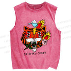 Unisex Silly Tiger Drive Me Crazy Printed Washed Tank Top