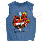 Unisex Silly Tiger Drive Me Crazy Printed Washed Tank Top