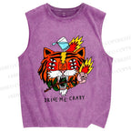 Unisex Silly Tiger Drive Me Crazy Printed Washed Tank Top