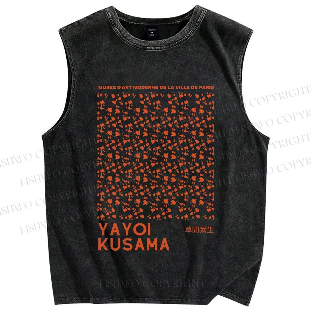 Unisex Yayoi Kusama Dots Graffiti Printed Washed Tank Top